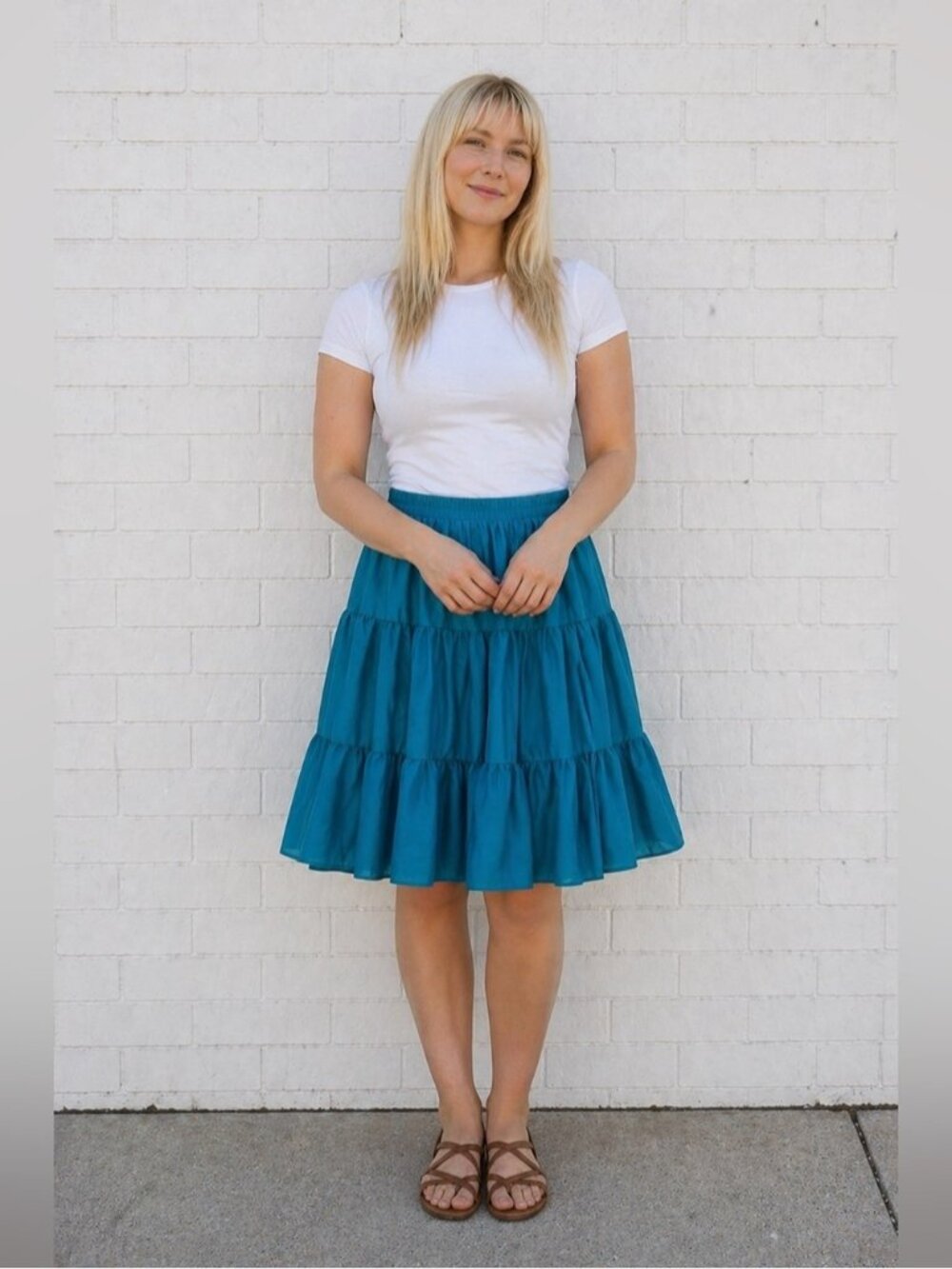 Vintage 70s Blue A-Line Ruffle Square Dancing Skirt Cottagecore Festival Medium